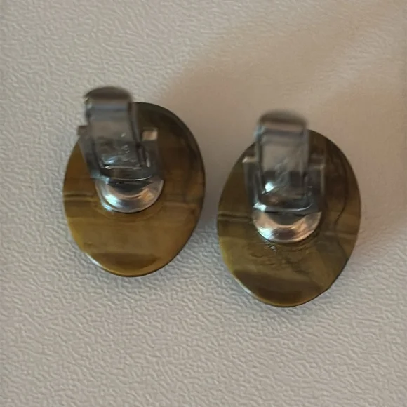 Vintage Tiger's Eye cufflinks silver Tone Brown Accents men's French cuffs - Picture 7 of 9